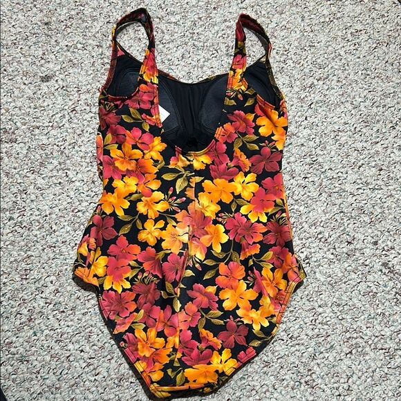 Vintage Christina One-Piece Swimsuit Autumn Floral Print, Size M/L Retro Bathing - Picture 3 of 3